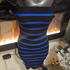 New York & Company Black and Blue Strapless Dress